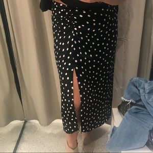 Polka dot slip skirt with slit